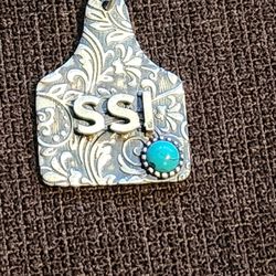 STERLING SILVER BLUE TURQUOISE TAG NECKLACE 