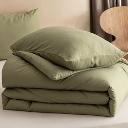 New King Size Comforter Set Olive Green, 3pcs (1 Boho Comforter & 2 Pillowcases), Lightweight