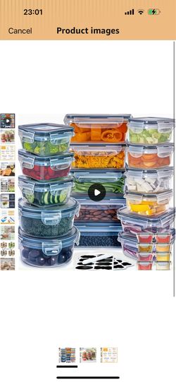 Brand new Food Storage Containers Set, 48 Pieces with Lids, Clear Plastic, Airtight Locking Lids, Multiple Sizes, Kitchen Organization