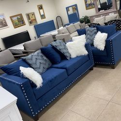 New Blue Sofa And Loveseat 