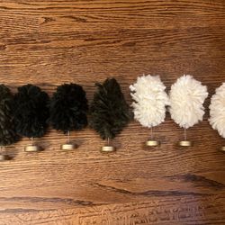 Set of 7 Green and Off white Target Bulleseye Fuzzy Sherpa trees 5.5” tall