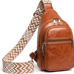 Small shoulder bag for women, cross backpack, chest bag with adjustable strap, fanny pack for traveling, Brown, One size, Modern, compact