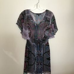 Women’s AS U WISH 100% Polyester Elastic Waist Flutter Sleeve Print Dress… Size Medium… Waist 25”