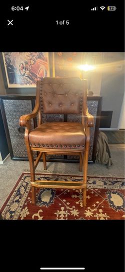 Pair of Tufted Leather Bar Stools