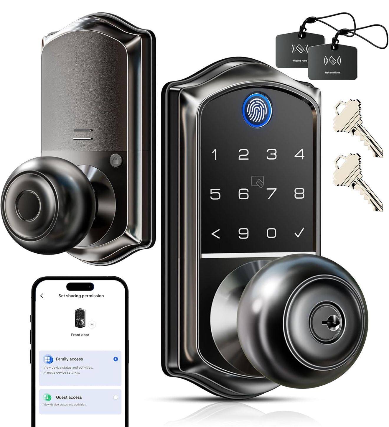 Veins VE018 Keypad Smart Door Lock with Knob, App Control Keyless Entry Digital Lock with Handle, Fingerprint Electronic Knob for Front Door BRAND NEW