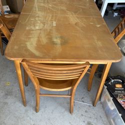 Wood Dining Room Table W 4 Chairs Top Need Refinished 