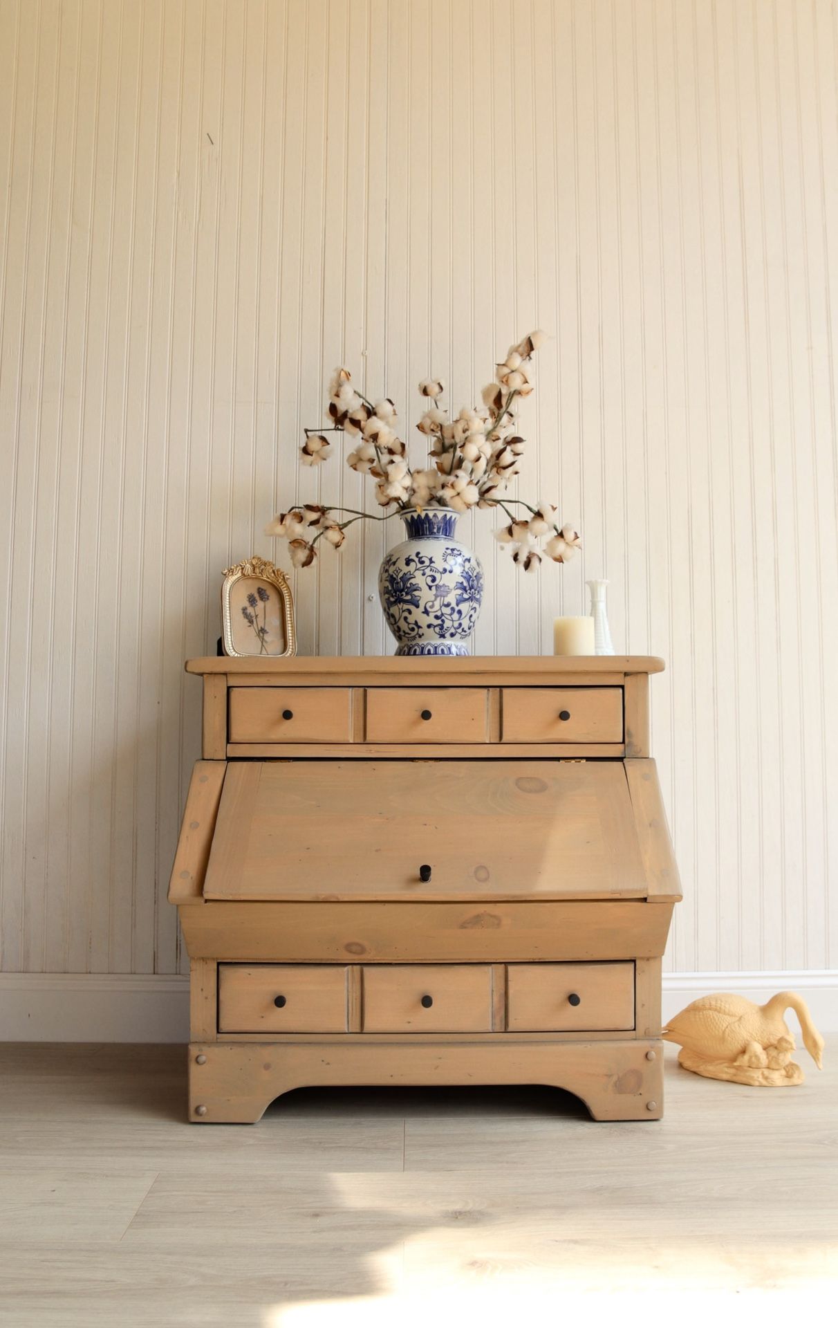 Refinished English Pine Nightstand, End Table, Antique, Pottery Barn Style
