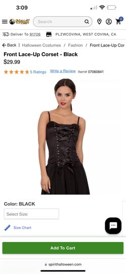 Spirit halloween Black Front Lace-Up Corset - Black size is 1x