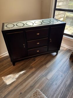 Dark Wood Sideboard with Decorative Top