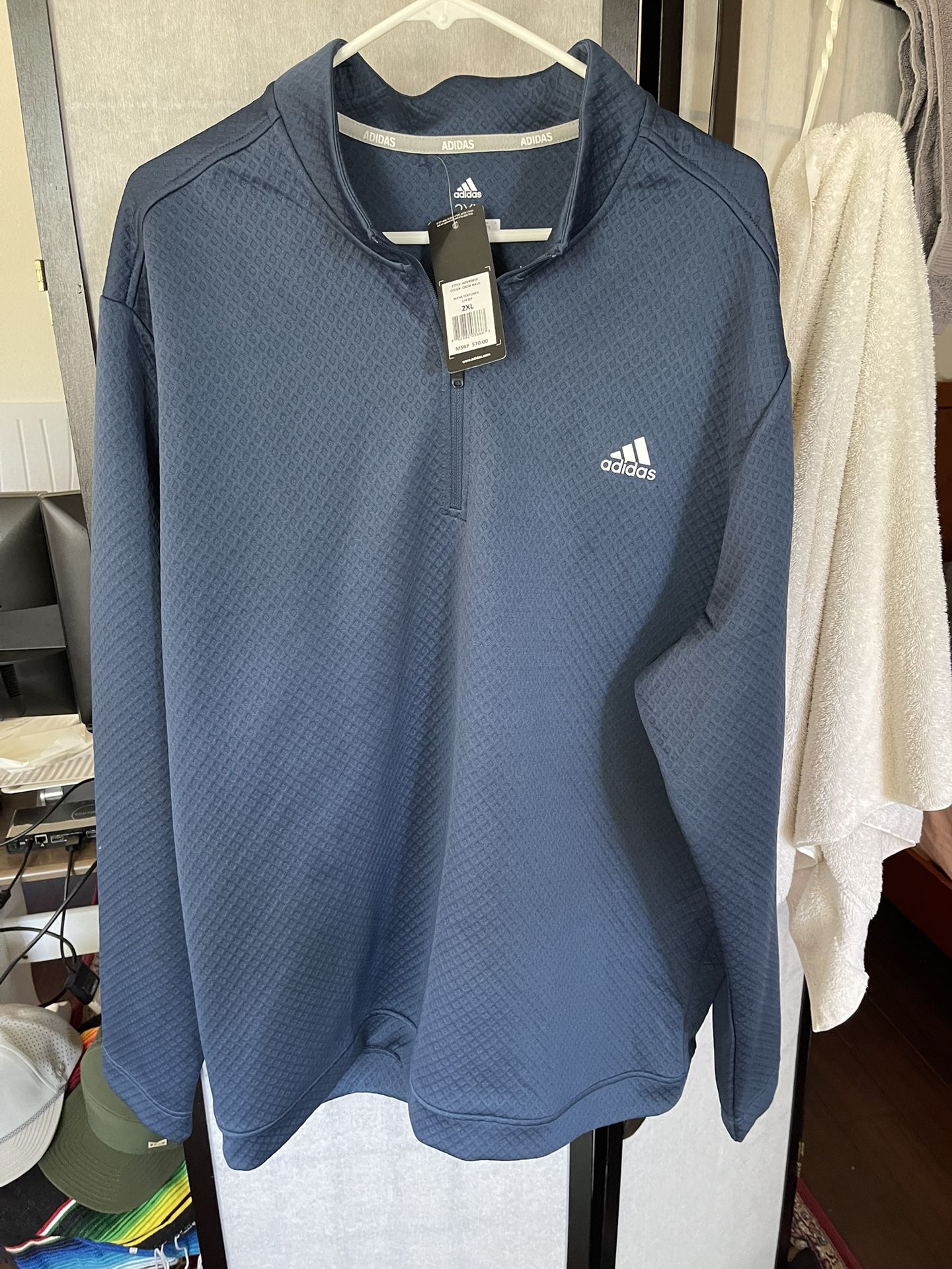 Adidas Men’s Textured 1/4 Zip Jacket Blue 2XL NEW
