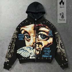 ROMWE Graphic Print Full Zip Hoodie