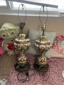Pair of Vintage Capodimonte Porcelain Cherub Lamps