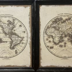 Wood Framed Old World Map (Rare Hues)