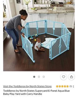 North States Superyard 6-Panel Aqua Blue Baby Play Yard Pet Fence