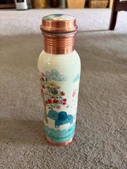 NEW 100% Copper Bottle With Animal Print 34 Ounce