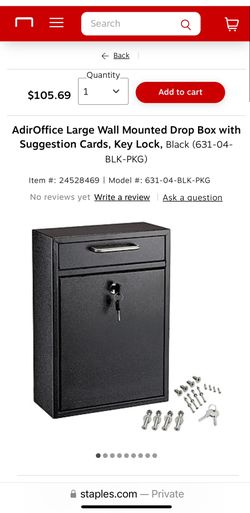 AdirOffice Large Wall Mounted Drop Box with Suggestion Cards, Key Lock, Black (631-04-BLK-PKG)