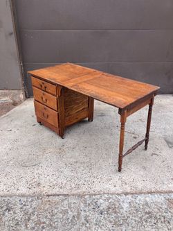 vintage Oak sewing craft desk drop leaf side vintage