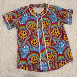 New large neon happy face jersey men’s tee shirt rave festival raver outfit y2k  