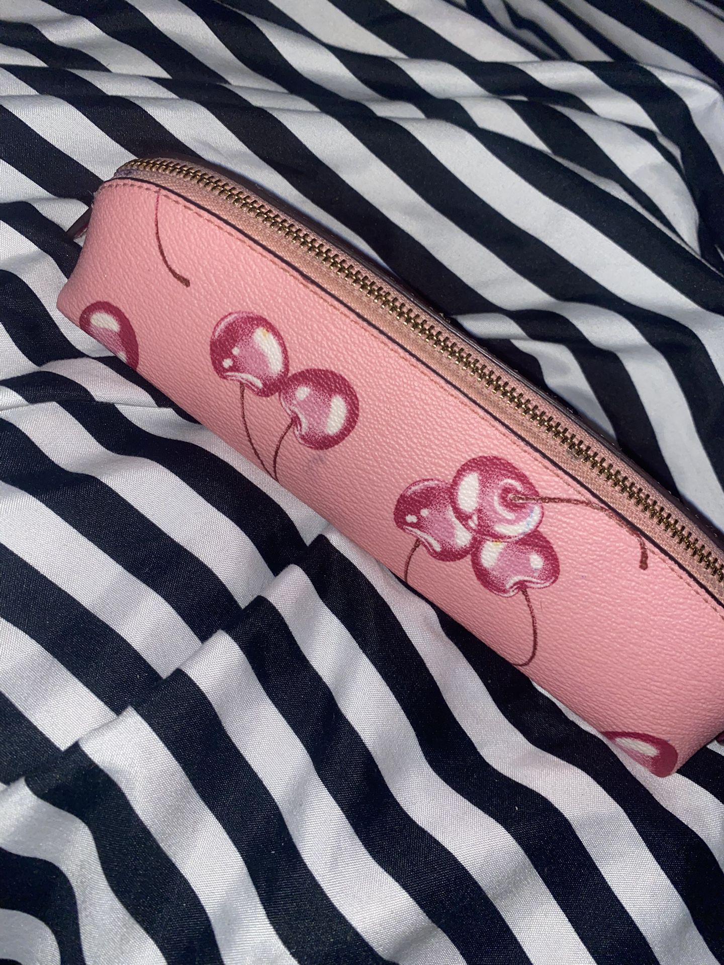 coach pencil case with cherrys