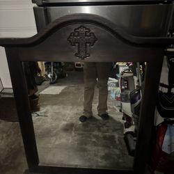 Antique Hard Wood Stained Mirror 