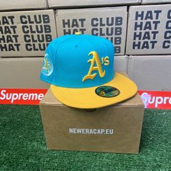 Exclusive two tone SOLD OUT NEW ERA 59fifty OAKLAND ATHLETICS 1973 WORLD SERIES SPEARMINT UV (TEAL/GOLD) not hat club Fitted Hat  •Size : 7 1/8 •Brand