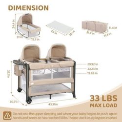 Twin Bassinet for Baby with Storage, Playyard with Two Bassinet,Side Sleeper for Infant