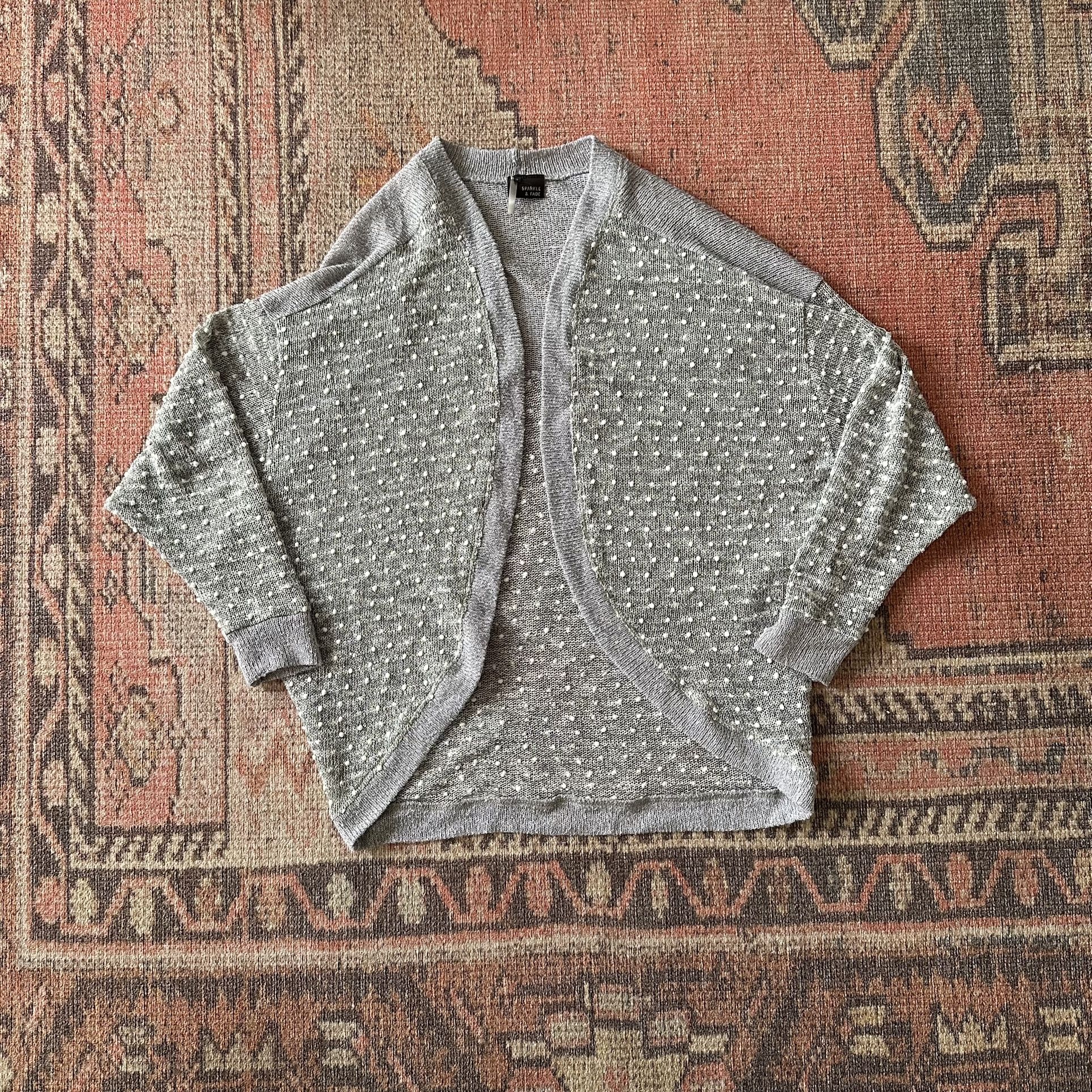 Sparkle & Fade Light Gray Polka Dot Lightweight Cardigan