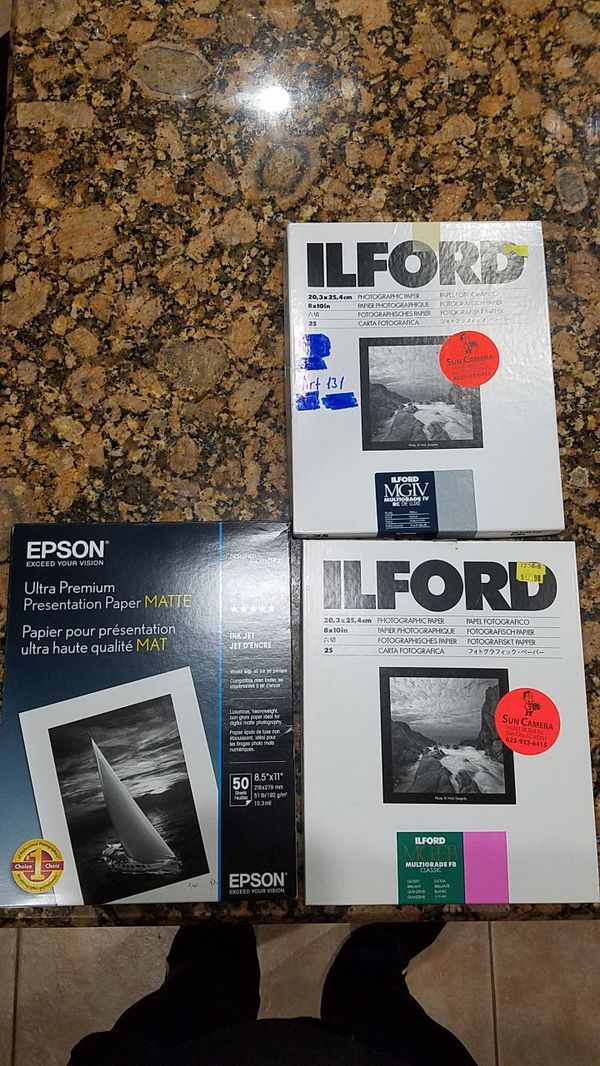 Ilford photographic paper 8×10, Epson 8.5x11 Ultra premium