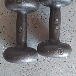 Vintage CAST IRON DUMBBELLS / 10lbs each / Bun STYLE