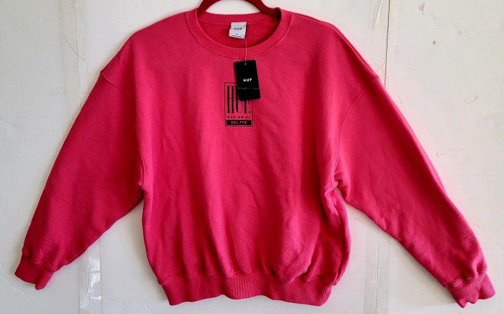 Hue Womens Long Sleeve Crew Neck Pullover Fleece Pink Sweatshirt Size S