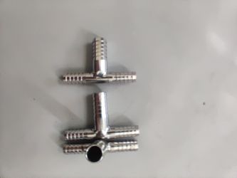 Stainless Steel Barb Tees, 3/8"x 1/4"x 3/8" or 1/4"x 3/8"x 1/4". Set of 2