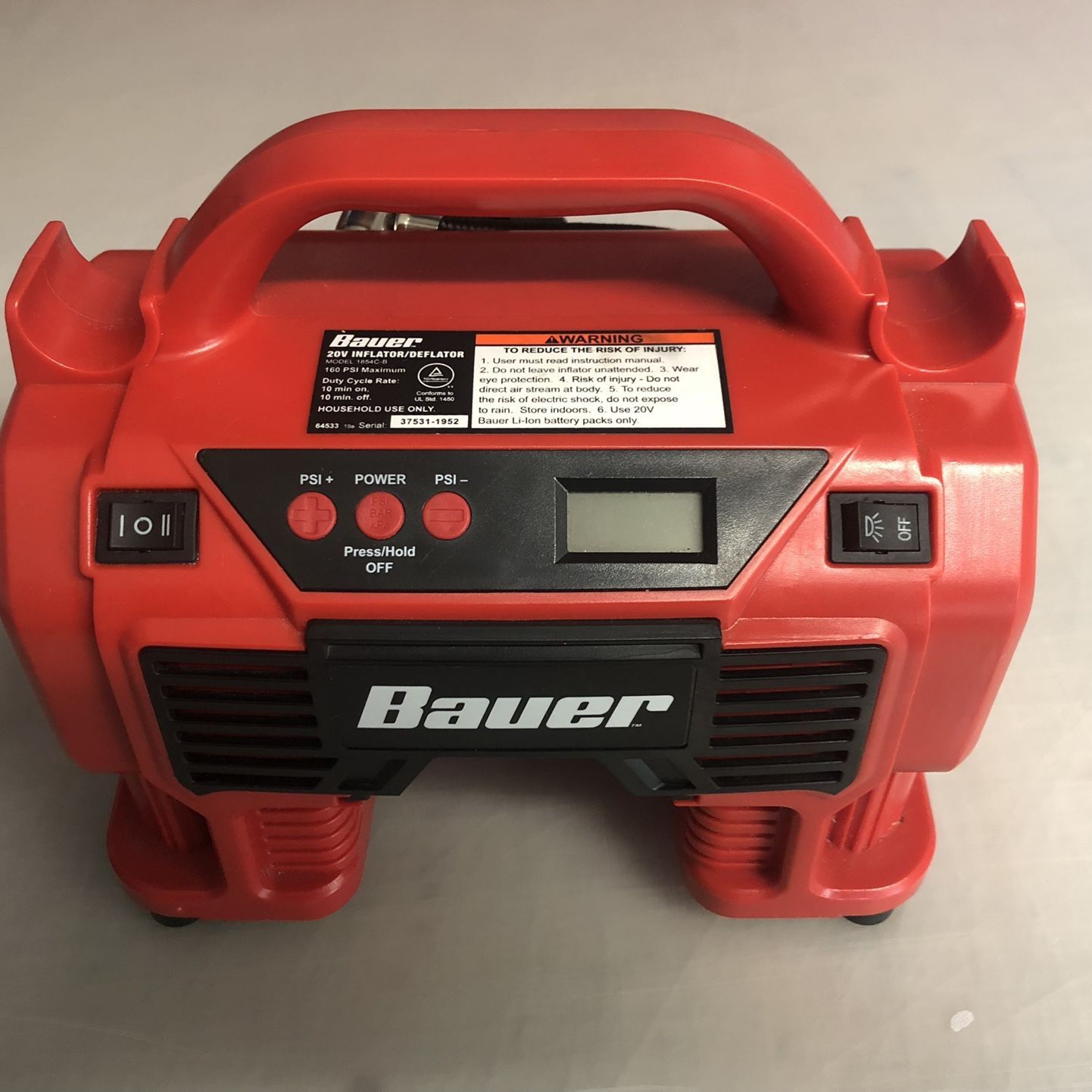 Bauer Inflator Bauer 20V Cordless Dual Power 0-160 PSI Inflator/Deflator for Sale in ...