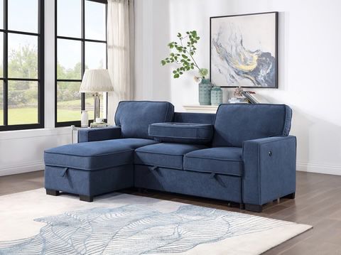 CONVERTIBLE sleeper SOFA bed CHAISE WITH STORAGE OTTOMAN