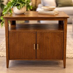 Modern Fluted Wood Accent Cabinet – 30" Wide NEW Made in Vietnam