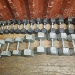 Dumbbells Gym Weights Rubber Hex Cast Iron  One Dollar Per Pound Cap Ivanko 