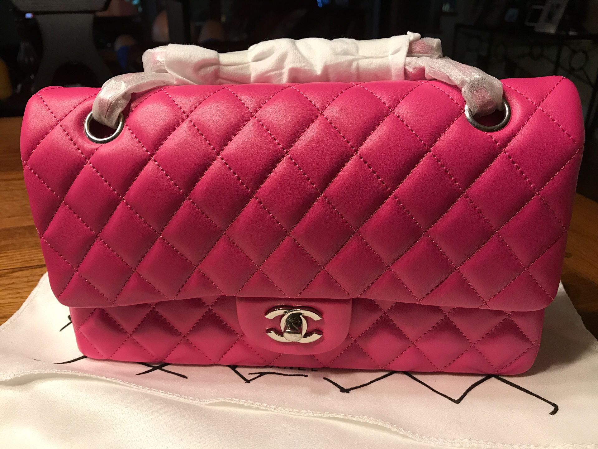Chanel Classic Lambskin Double Flap Quilted Medium size Fuchsia / Hot pink  Bag for Sale in Kennesaw, GA - OfferUp