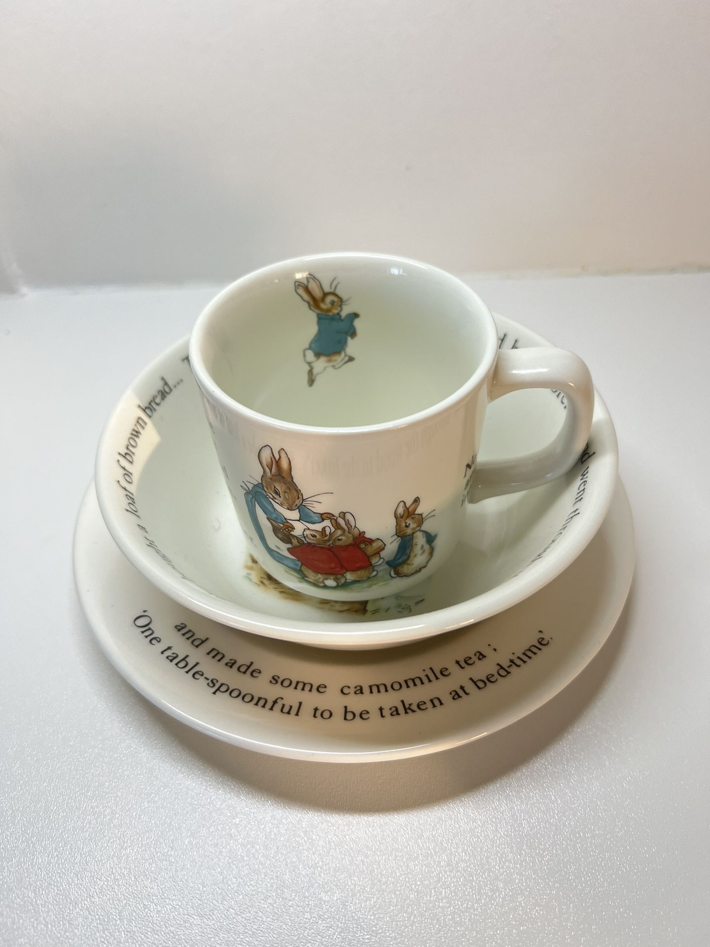 Wedgwood Beatrix Potter Peter Rabbit 3 Piece Set Cup Bowl Plate Made In England