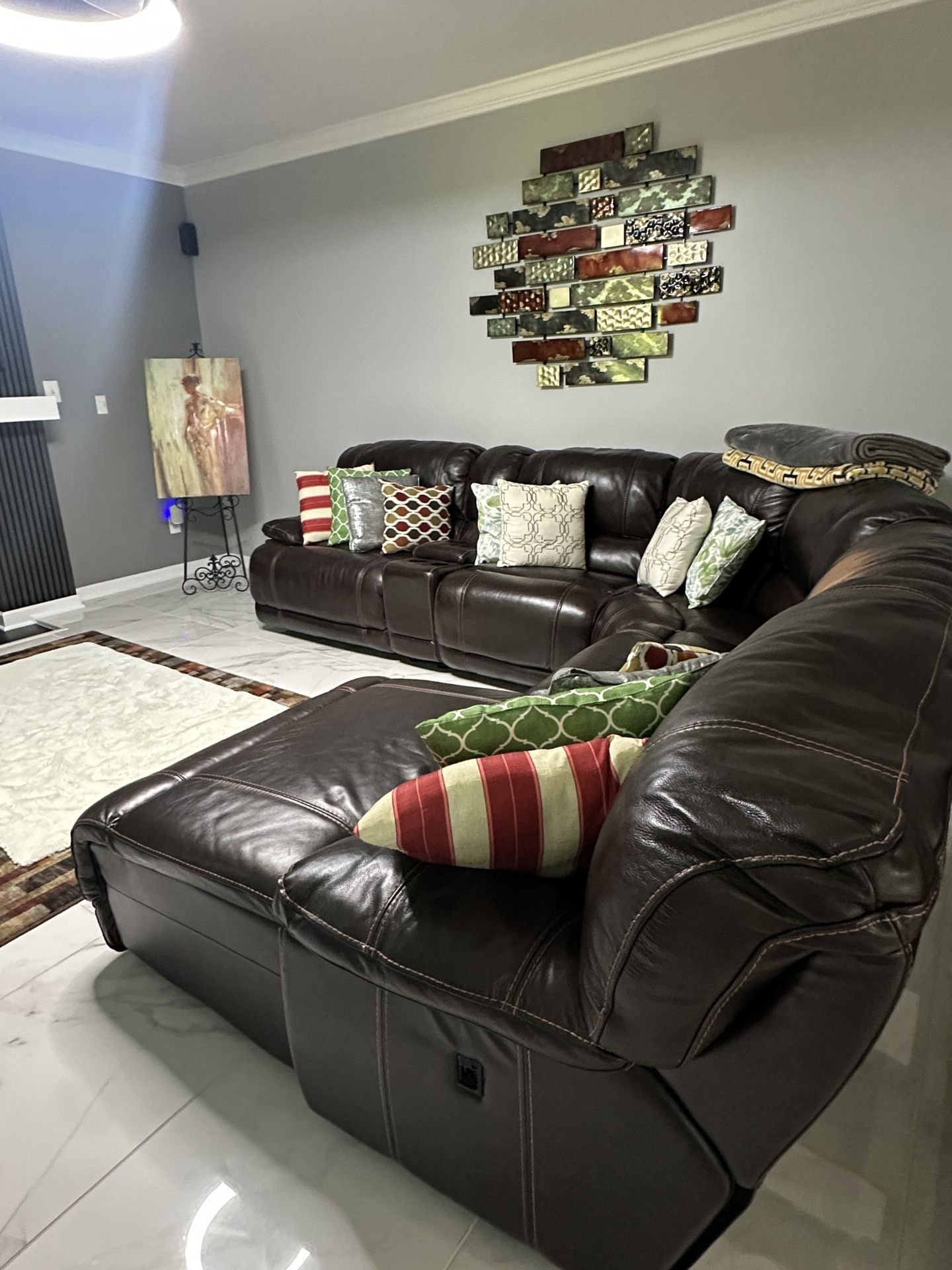 Brown leather couch