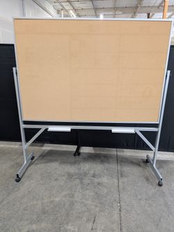 used Large Rolling Cork Bulletin Board with Aluminum Frame