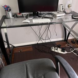 Glass L Shaped Desk /Chair Only