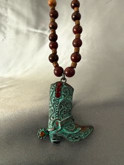 Cowboy Boot Pendant Beaded Necklace