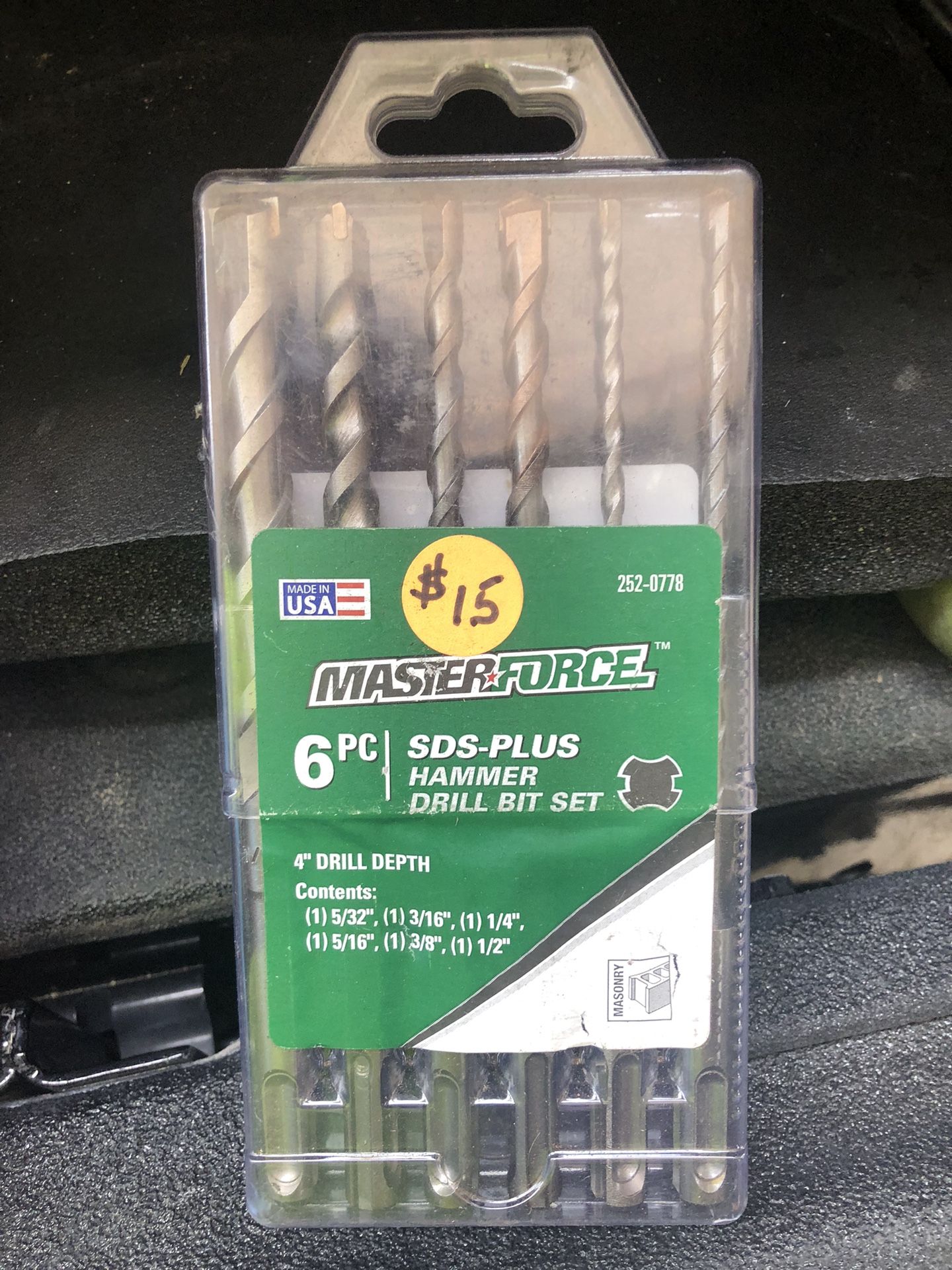 Brand New Masterforce® SDS-Plus 6-3/8" Masonry Hammer Drill Bit Set - 6 Piece