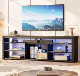 71 in. Black Marble Color TV Stand FIts TV's Up to 75 in. LED Entertainment Center with Adjustable S
