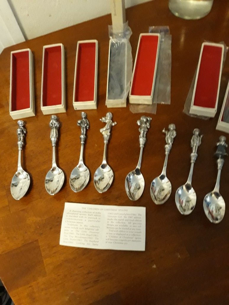 Reed And Barton Silverplate "Children of Christmas" Spoons, Set of 8.