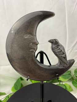 Crystal Silver Obsidian Moon And Crow