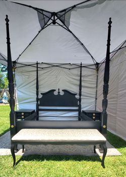 Four TALL Fluted Post Queen Bed Set!! In Black Satin Finish!