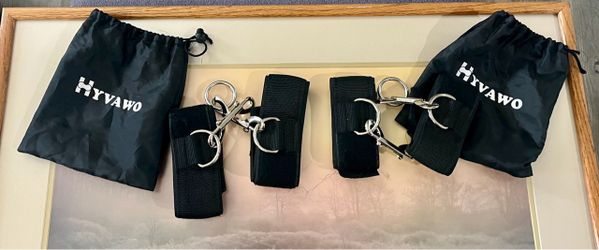 Hyvawo Black Nylon Cuffs with Storage Bags 4 Ankle/Wrist Attachments W Xtra Carabiners! ALL NEW UNUSED PRICE FOR EVERYTHING!