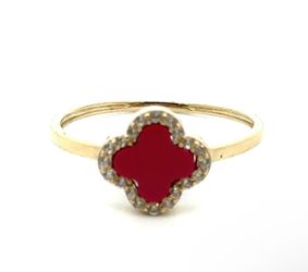 Woman’s Ladies 10k Yellow Gold CZ Red Clover Ring Size 7 GP3120519