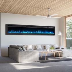 100 inch Electric Fireplace Inserts, Recessed and Wall Mounted Fireplace Silence Linear Fireplace with Timer, Remote Control, Overheating Protection, 