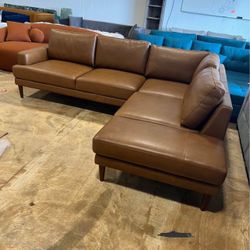 Harmony Tan Leather Sectional Sofa Right Facing Chaise
